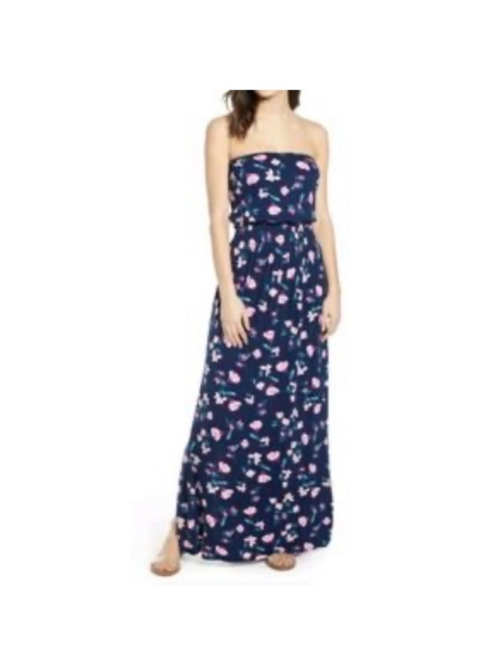 BP. Nordstrom Navy & Pink Floral Strapless Maxi Dress Size Small